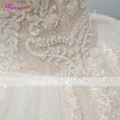 Fsuzwel Gorgeous Appliques Chapel Train Ball Gown Wedding Dresses 2019 Luxury Beaded Boat Neck Princess Bridal Gowns Plus Size