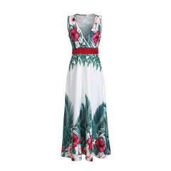Lady Summer Holiday Floral Beach Boho Maxi V Neck Print Dress Evening Party Sundress