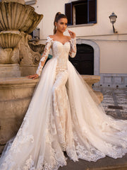 Ashley Carol Sexy Sweetheart Long Sleeve Mermaid Wedding Dress 2019 Detachable Train 2 In 1 Wedding Gowns Vestido De Noiva