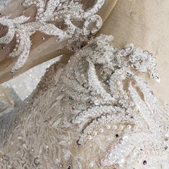 LS20479 Simple vintage Wedding Dress with wedding veil full sleeve button back o neck champagne bridal lace dress wedding gown