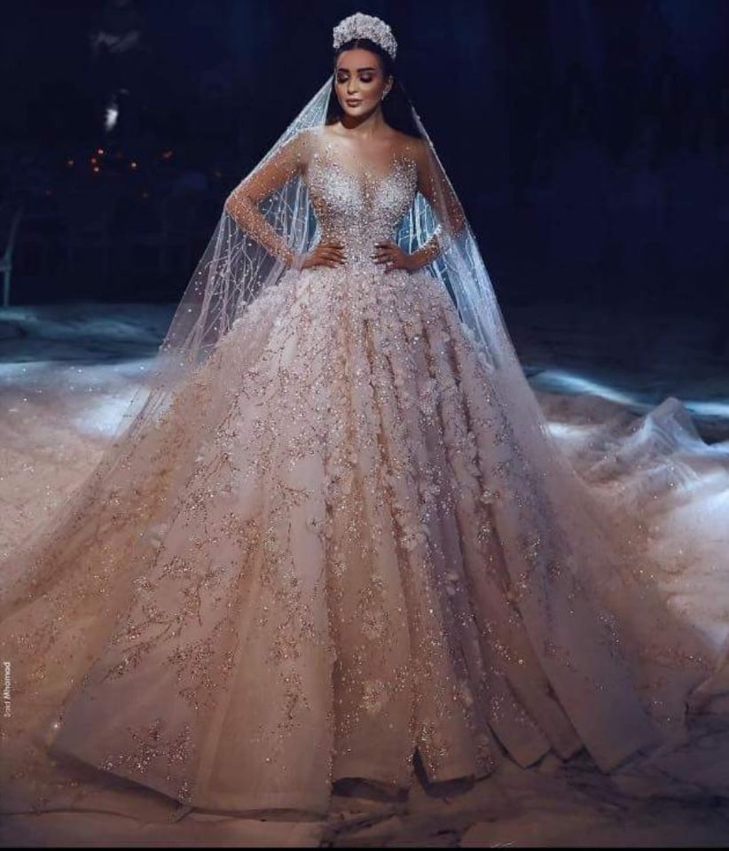 Luxurious Royal Train Wedding Dress 2019 New Long Sleeves Ball Gown Bridal Dress Vestidos Dubai Arabic Muslim  Wedding Gowns