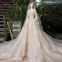 Waulizane Chic Organza Bridal Gowns Exquisite Embroidery Appliques O-Neck 2 In 1 Detachable Train Wedding Dress Customize Made