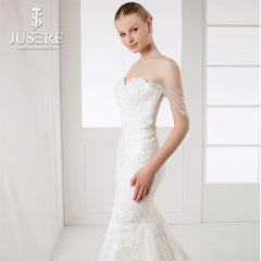 JUSERE Real Photos Off Shoulder Mermaid Wedding Dresses Full Appliques with Flowers vestido de noiva 2019 Elegant Bridal Gowns