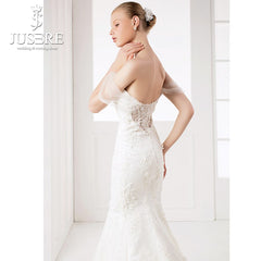 JUSERE Real Photos Off Shoulder Mermaid Wedding Dresses Full Appliques with Flowers vestido de noiva 2019 Elegant Bridal Gowns