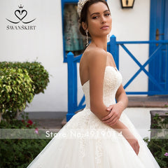 Swanskirt Detachable Long Sleeve Wedding Dress 2019 Scoop Appliques Lace Ball Gown Vintage Princess Bride Vestido de Noiva K201