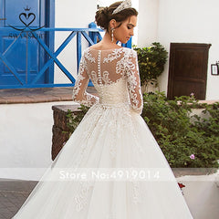 Swanskirt Detachable Long Sleeve Wedding Dress 2019 Scoop Appliques Lace Ball Gown Vintage Princess Bride Vestido de Noiva K201