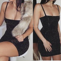 Hirigin Women Sexy Bandage Bodycon Sleeveless Flash Evening Party Club Slim Short Mini Dress