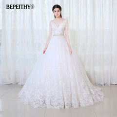 BEPEITHY Ball Gown Princess Wedding Dress Full Sleeves With Belt Vestido De Novia 2019 Lace Vintage Bridal Dresses Casamento