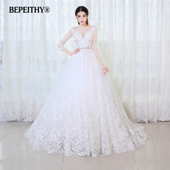 BEPEITHY Ball Gown Princess Wedding Dress Full Sleeves With Belt Vestido De Novia 2019 Lace Vintage Bridal Dresses Casamento