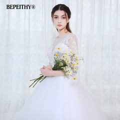 BEPEITHY Ball Gown Princess Wedding Dress Full Sleeves With Belt Vestido De Novia 2019 Lace Vintage Bridal Dresses Casamento