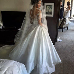 Sexy Illusion Appliques Lace Mermaid Wedding Dresses Long Sleeve Scoop Detachable Train Bride Dress Custom Vestido De Noive