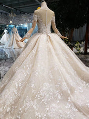 LS20479 Simple vintage Wedding Dress with wedding veil full sleeve button back o neck champagne bridal lace dress wedding gown