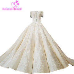 AOLANES 2018 Champagne Lace Sleeveless Bridal Gowns Long Train Lace Up Ball Gown Vintage Wedding Dresses Vestido De Noiva
