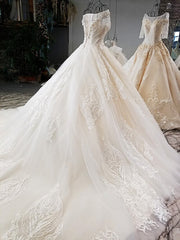 AOLANES 2018 Champagne Lace Sleeveless Bridal Gowns Long Train Lace Up Ball Gown Vintage Wedding Dresses Vestido De Noiva