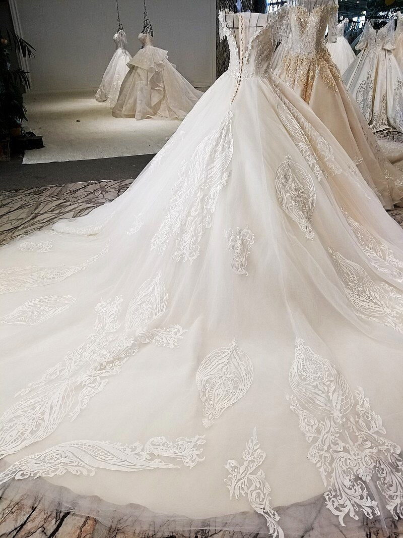 AOLANES 2018 Champagne Lace Sleeveless Bridal Gowns Long Train Lace Up Ball Gown Vintage Wedding Dresses Vestido De Noiva