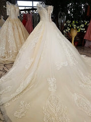 AOLANES 2018 Champagne Lace Sleeveless Bridal Gowns Long Train Lace Up Ball Gown Vintage Wedding Dresses Vestido De Noiva
