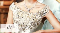 High-End Custom Royal Classic Court Wedding Dress Champagne Imported Satin Hollow Embroidery Muslim Wedding Gown Robe De Mariee