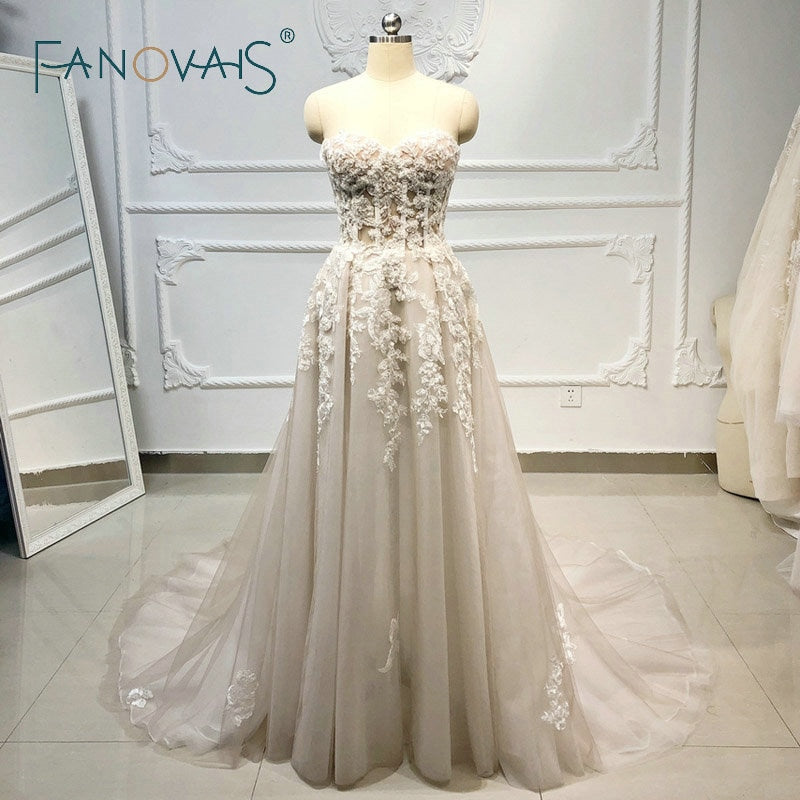 Beach Boho Wedding Dresses 2019 Beaded Crystal Lace Vestido de Novia Longo gelinlik vestido casamento robe de mariee