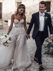 Beach Boho Wedding Dresses 2019 Beaded Crystal Lace Vestido de Novia Longo gelinlik vestido casamento robe de mariee