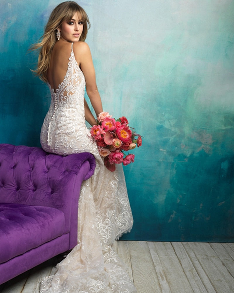 2019 New Arrive Gelinlik Spaghetti Straps V-neck Backless Beading Appliques Lace Sexy Mermaid Wedding Dress Vestido Noiva Sereia