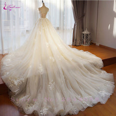 Waulizane Chic Organza Bridal Gowns Exquisite Embroidery Appliques O-Neck 2 In 1 Detachable Train Wedding Dress Customize Made