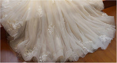 Waulizane Chic Organza Bridal Gowns Exquisite Embroidery Appliques O-Neck 2 In 1 Detachable Train Wedding Dress Customize Made