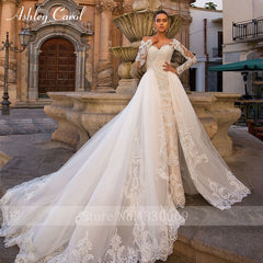 Ashley Carol Sexy Sweetheart Long Sleeve Mermaid Wedding Dress 2019 Detachable Train 2 In 1 Wedding Gowns Vestido De Noiva