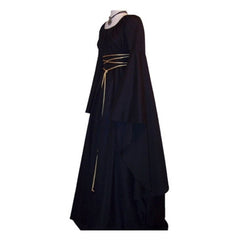 Women Gown Halloween Ruffled Dress Evening Party Long Sleeve Gothic Medieval Crew Neck Ladies Party Cosplay Dress
