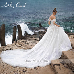 Ashley Carol Sexy Sweetheart Cap Sleeve Cathedral Train Backless Wedding Dress 2019 Lace Bride Dress Appliques Wedding Gowns