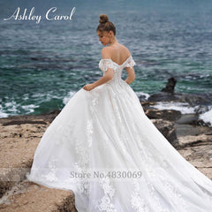 Ashley Carol Sexy Sweetheart Cap Sleeve Cathedral Train Backless Wedding Dress 2019 Lace Bride Dress Appliques Wedding Gowns