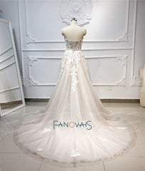 Boho Wedding Dress 2019 Sweetheart A-Line Crystal Beaded Lace Wedding Gown Long Train Beach Bridal Gown Vestido de Novia WN79