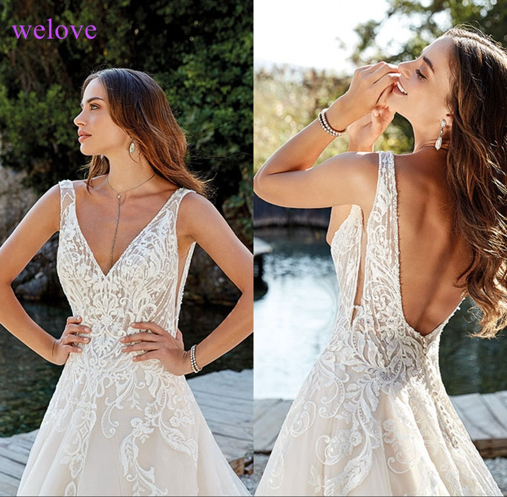 Robe de mariee New arrival 2019 New Summer Beach Wedding Dress with Straps White Open Back Wedding Dresses Vestige De Noiva