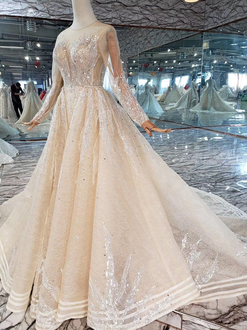 Mermaid Wedding Dresses Brush Train O Neck Long Sleeves Simple Trumpet Bridal Dresses Detachable Train MD11845#
