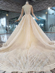 Mermaid Wedding Dresses Brush Train O Neck Long Sleeves Simple Trumpet Bridal Dresses Detachable Train MD11845#