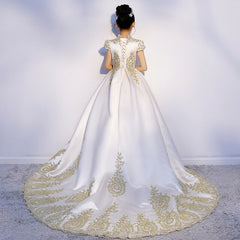 Luxury golden flower girl dresses for wedding beaded children night ball dresses girls dresses with train