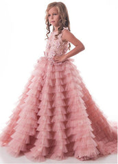 Luxury golden flower girl dresses for wedding beaded children night ball dresses girls dresses with train