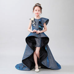 Luxury golden flower girl dresses for wedding beaded children night ball dresses girls dresses with train