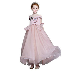 Luxury golden flower girl dresses for wedding beaded children night ball dresses girls dresses with train