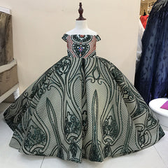 Luxury golden flower girl dresses for wedding beaded children night ball dresses girls dresses with train