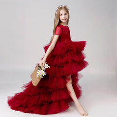 Luxury golden flower girl dresses for wedding beaded children night ball dresses girls dresses with train