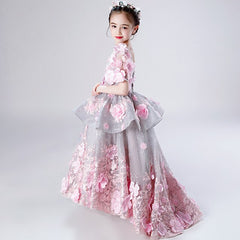 Luxury golden flower girl dresses for wedding beaded children night ball dresses girls dresses with train