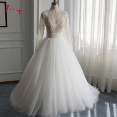 Jark Tozr Custom Made High Neck Full Sleeve Lace Beading Sequins A-line Bridal Wedding Dresses 2019 China Vestido De Casamento