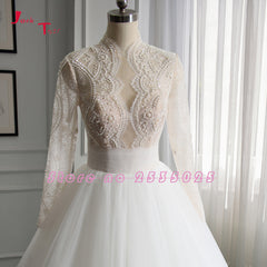 Jark Tozr Custom Made High Neck Full Sleeve Lace Beading Sequins A-line Bridal Wedding Dresses 2019 China Vestido De Casamento
