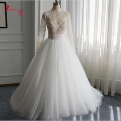 Jark Tozr Custom Made High Neck Full Sleeve Lace Beading Sequins A-line Bridal Wedding Dresses 2019 China Vestido De Casamento