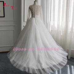 Jark Tozr Custom Made High Neck Full Sleeve Lace Beading Sequins A-line Bridal Wedding Dresses 2019 China Vestido De Casamento