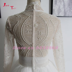 Jark Tozr Custom Made High Neck Full Sleeve Lace Beading Sequins A-line Bridal Wedding Dresses 2019 China Vestido De Casamento