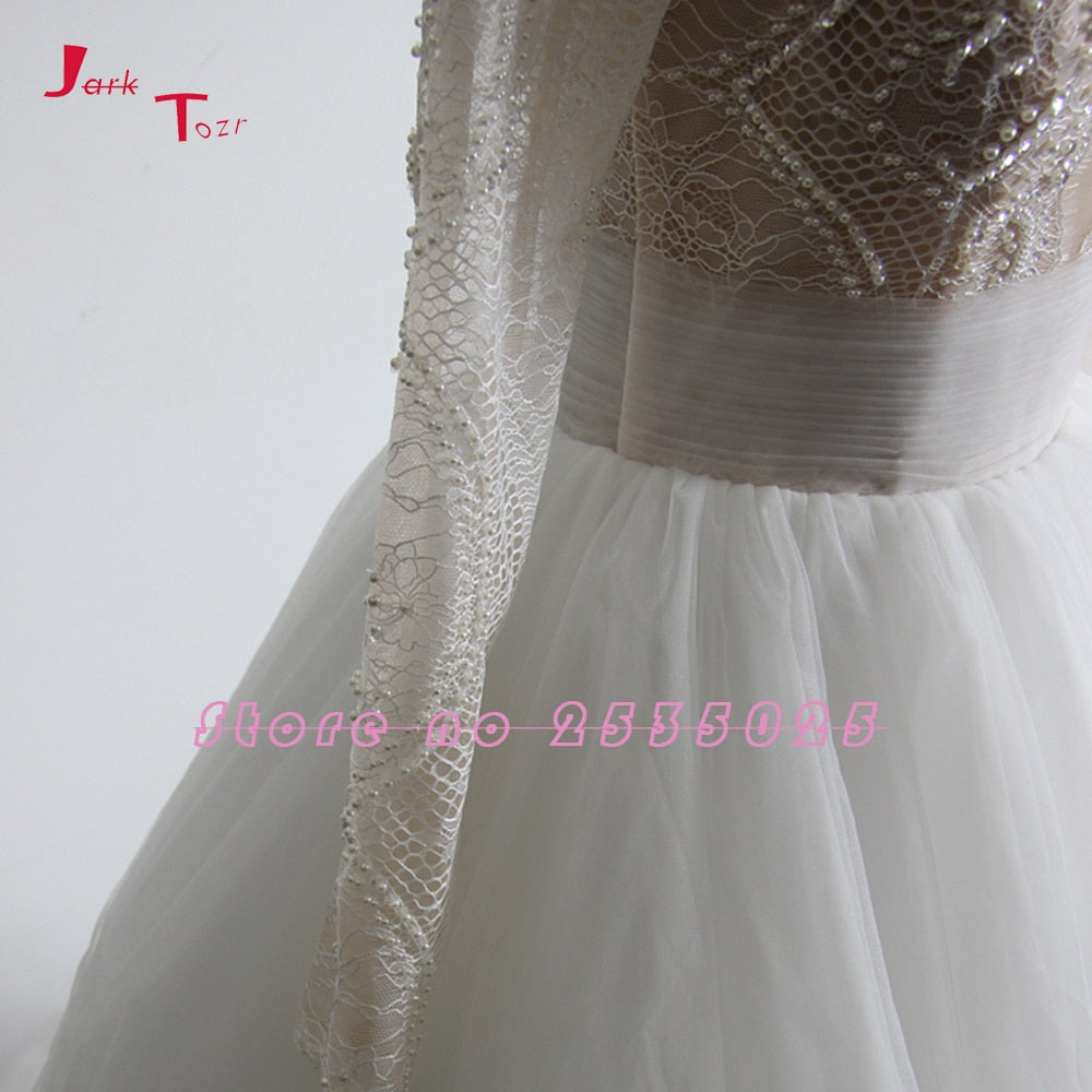 Jark Tozr Custom Made High Neck Full Sleeve Lace Beading Sequins A-line Bridal Wedding Dresses 2019 China Vestido De Casamento