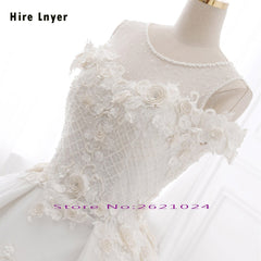HIRE LNYER Custom Made Short Sleeve Open Back Beading Crystal Flowers Princess Ball Gown Wedding Dresses With Petticoat 2019