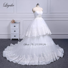 Liyuke Strapless Of  A-Line Wedding Dress With Tiered Skirt Of Court Train Wedding Gown