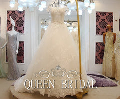 Custom Made Tulle Lace Beading Sequins Vintage A line Ivory Wedding Dress 2019 Vestido De Novia QUEEN BRIDAL Dress GW6